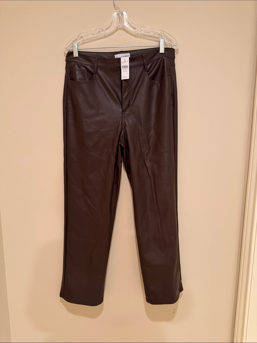 LOFT Faux Leather Straight Leg Pants in Dark Brown